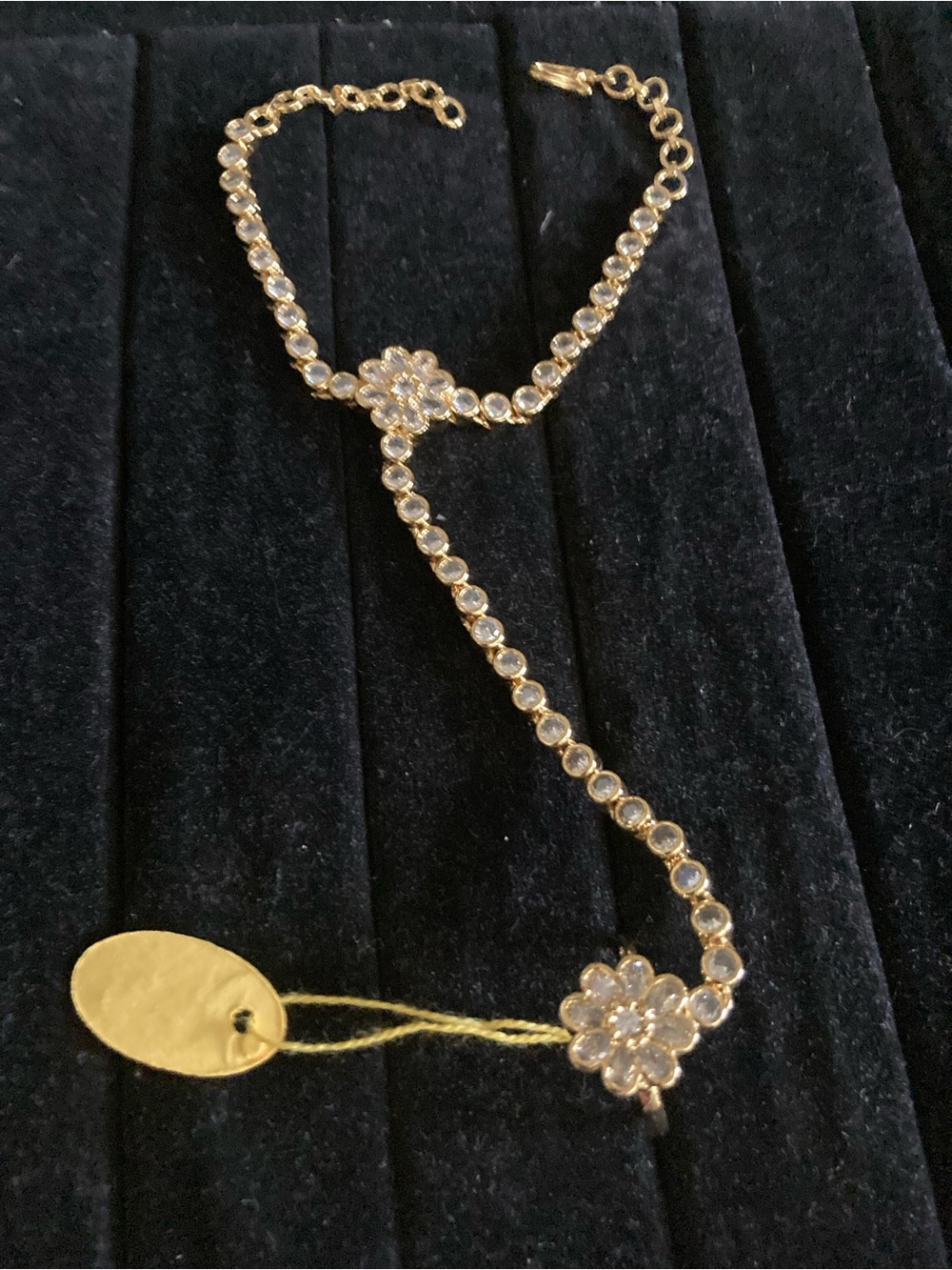Gold Crystal Floral Drop Hand Chain Bracelet - Women Jewelry